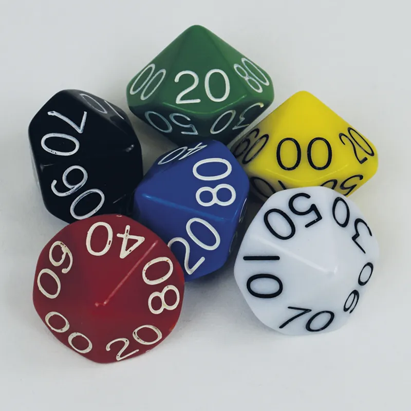 Set Würfel zehnseitig 00-90 (Zehner), 100 Stück in Dose