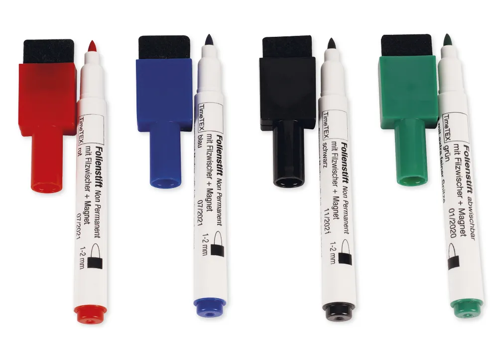 Set Folienstifte Non Permanent mit Filzwischer + Magnet, 4tlg.