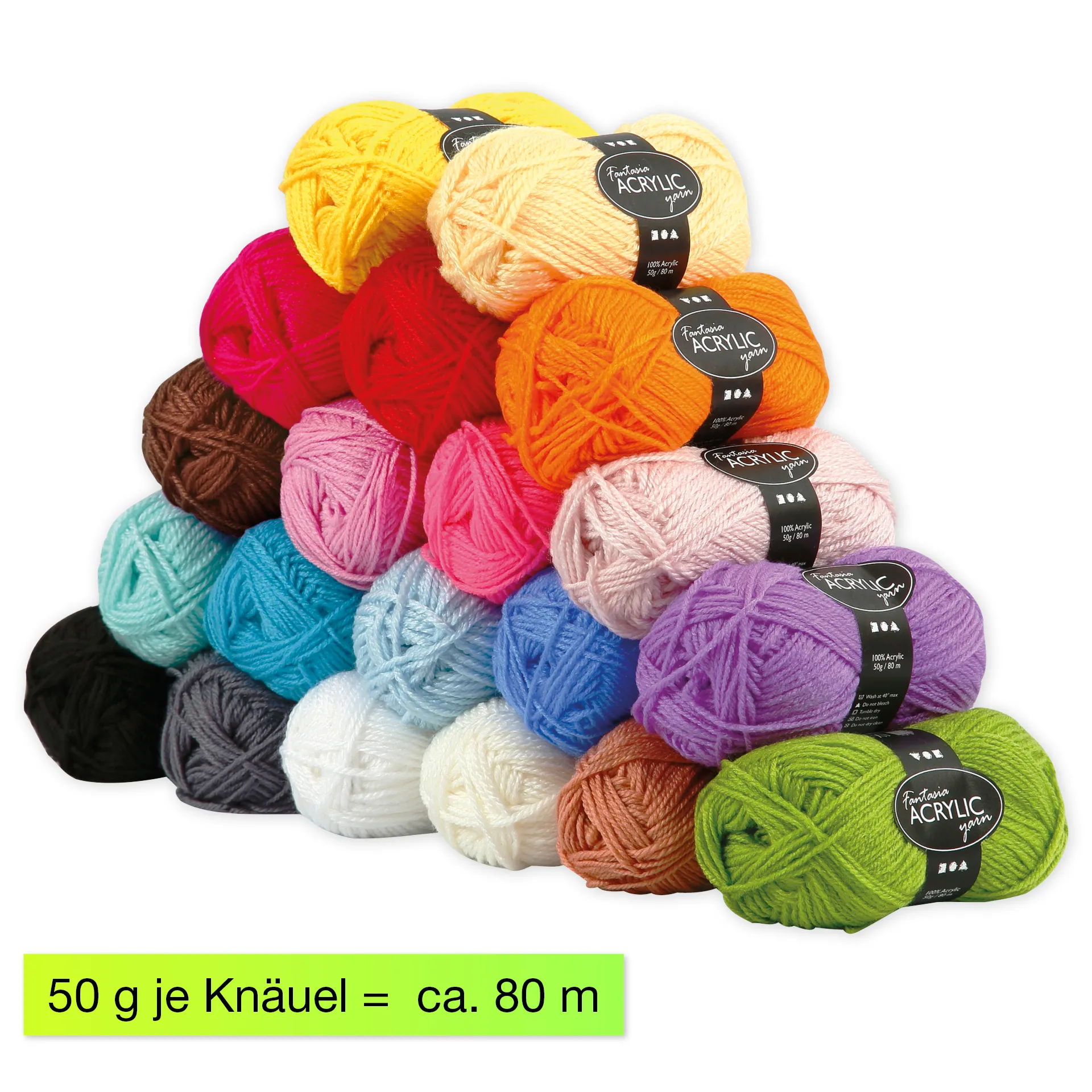Set Polyacryl-Garn 3-fädig, 20 Farben à 50 g