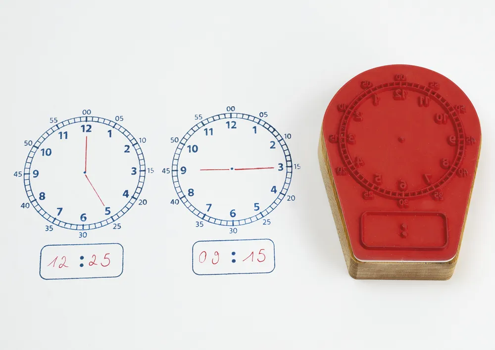 Uhrzeiten-Spiel "Analog/Digital", mit Stempel und Würfeln, 3-tlg.