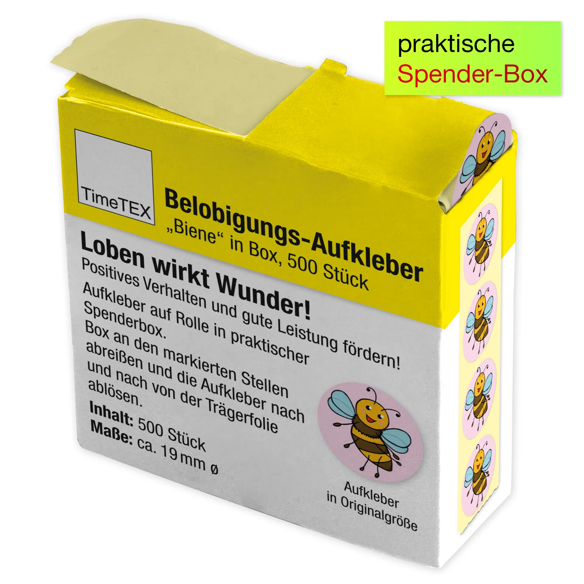 Belobigungs-Aufkleber "Biene" in Spender-Box, 500 Stück