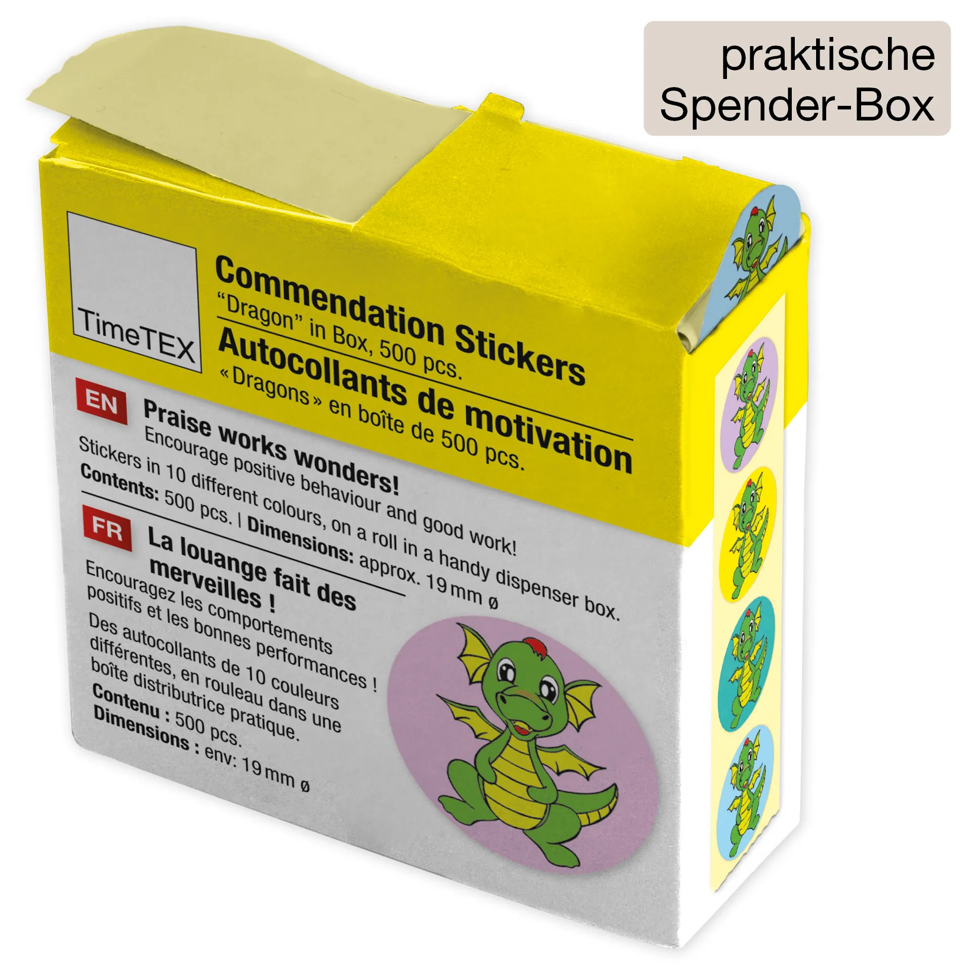 Belobigungs-Aufkleber "Drache" in Spender-Box, 500 Stück