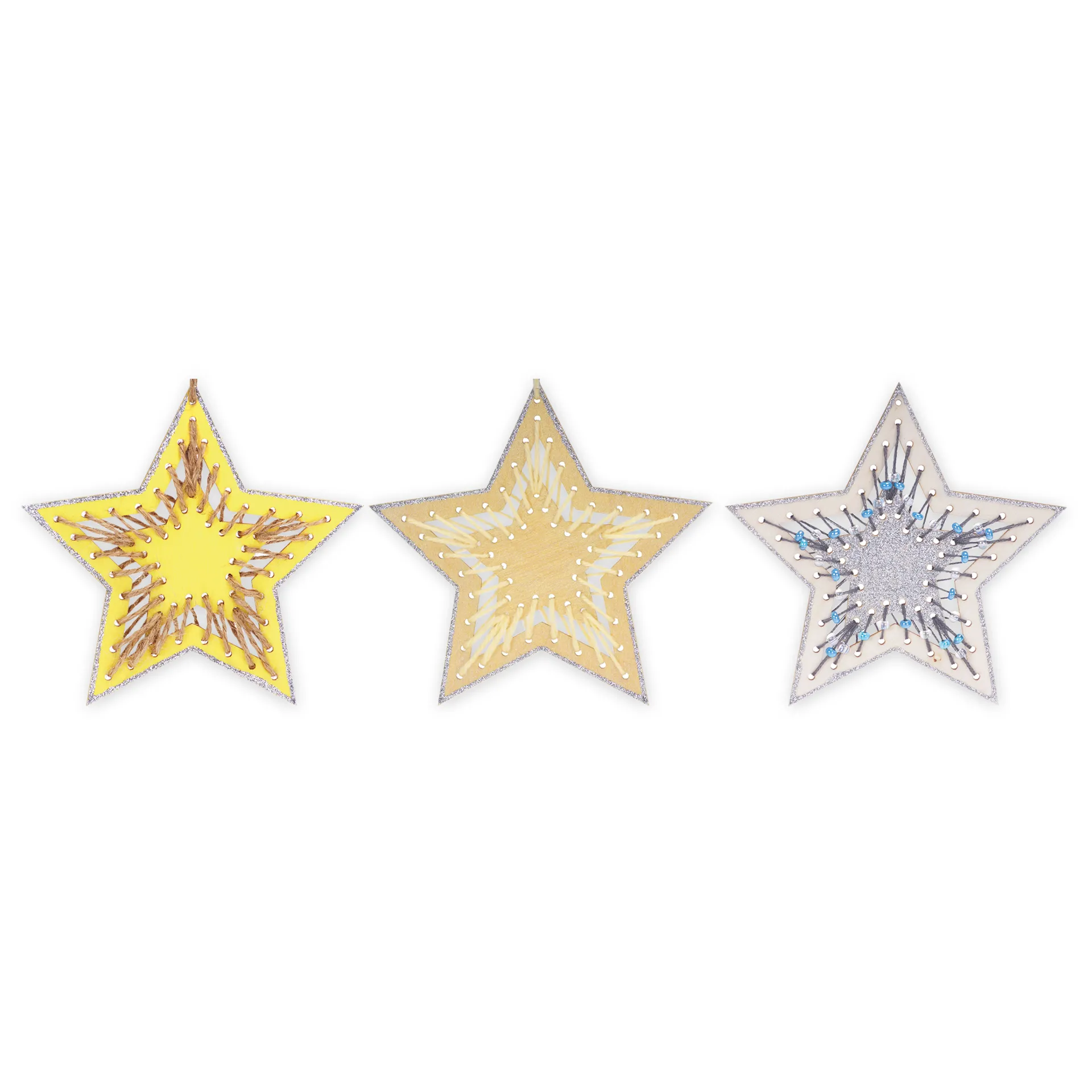 Fädelsterne aus Holz, 12 Stück