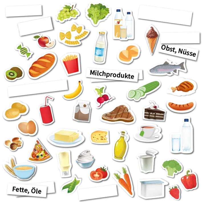 Hagemann Ernährungspyramide, vegetarisch und klassisch, magn, mit Lebensmitteln, 129-tlg.