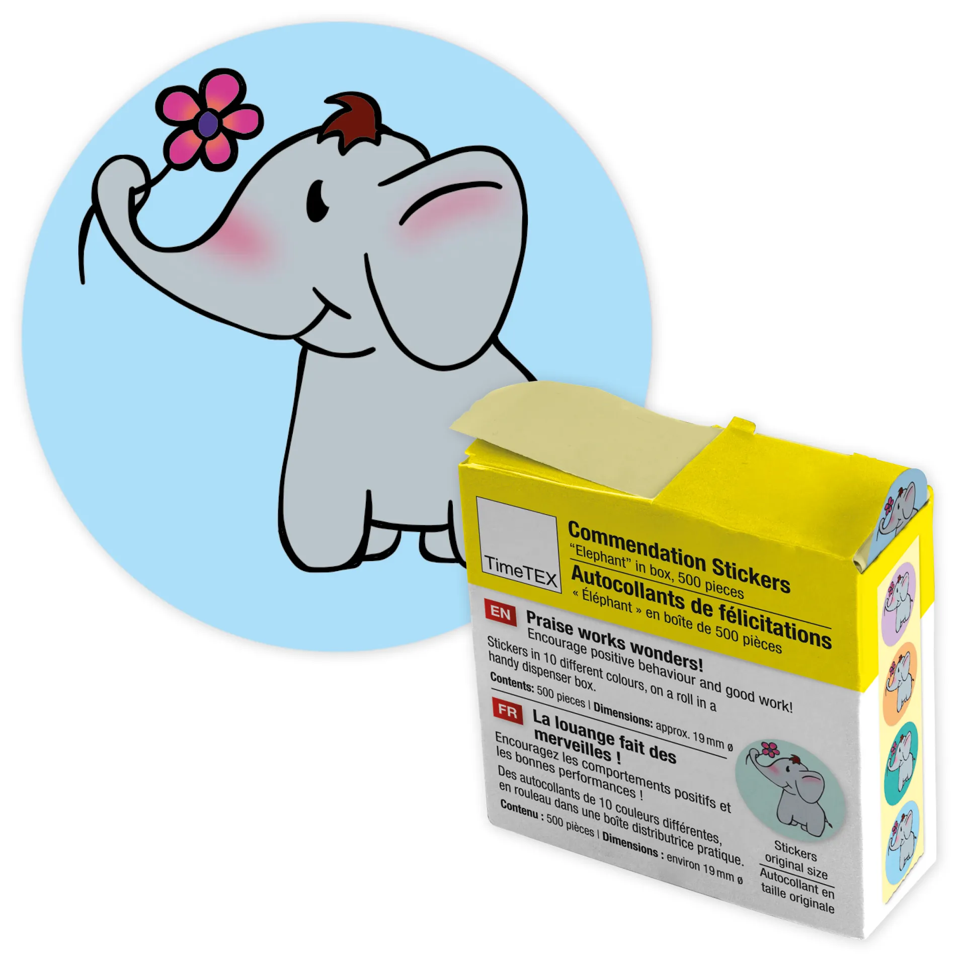 Belobigungs-Aufkleber "Elefant" in Spender-Box, 500 Stück