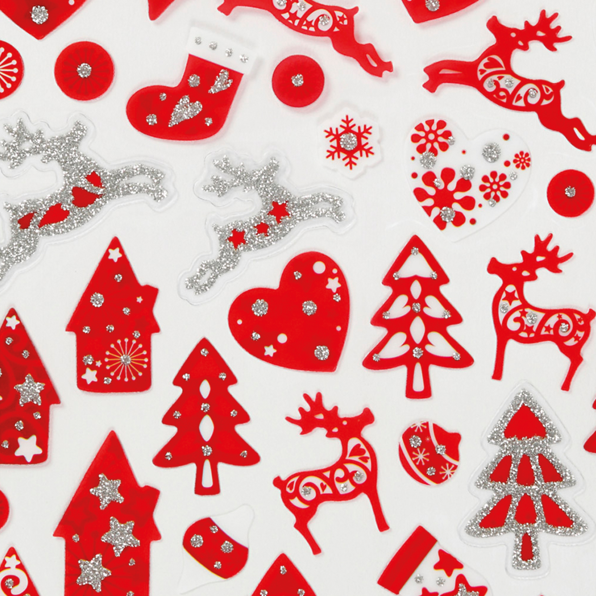 Aufkleber mit Glitzerdetails "Weihnachten", rot/weiß, ca. 54 Stück
