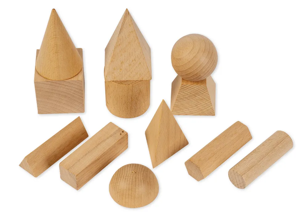 Set Geometrie-Körper aus Holz, 12-tlg. mit Beutel