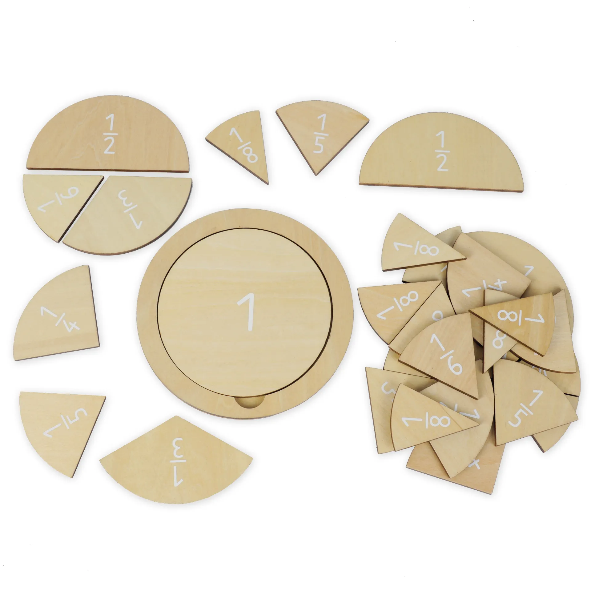 Bruchrechen-Kreise aus Holz, mit Einlagekreis, 150 mm ø, 30-tlg.