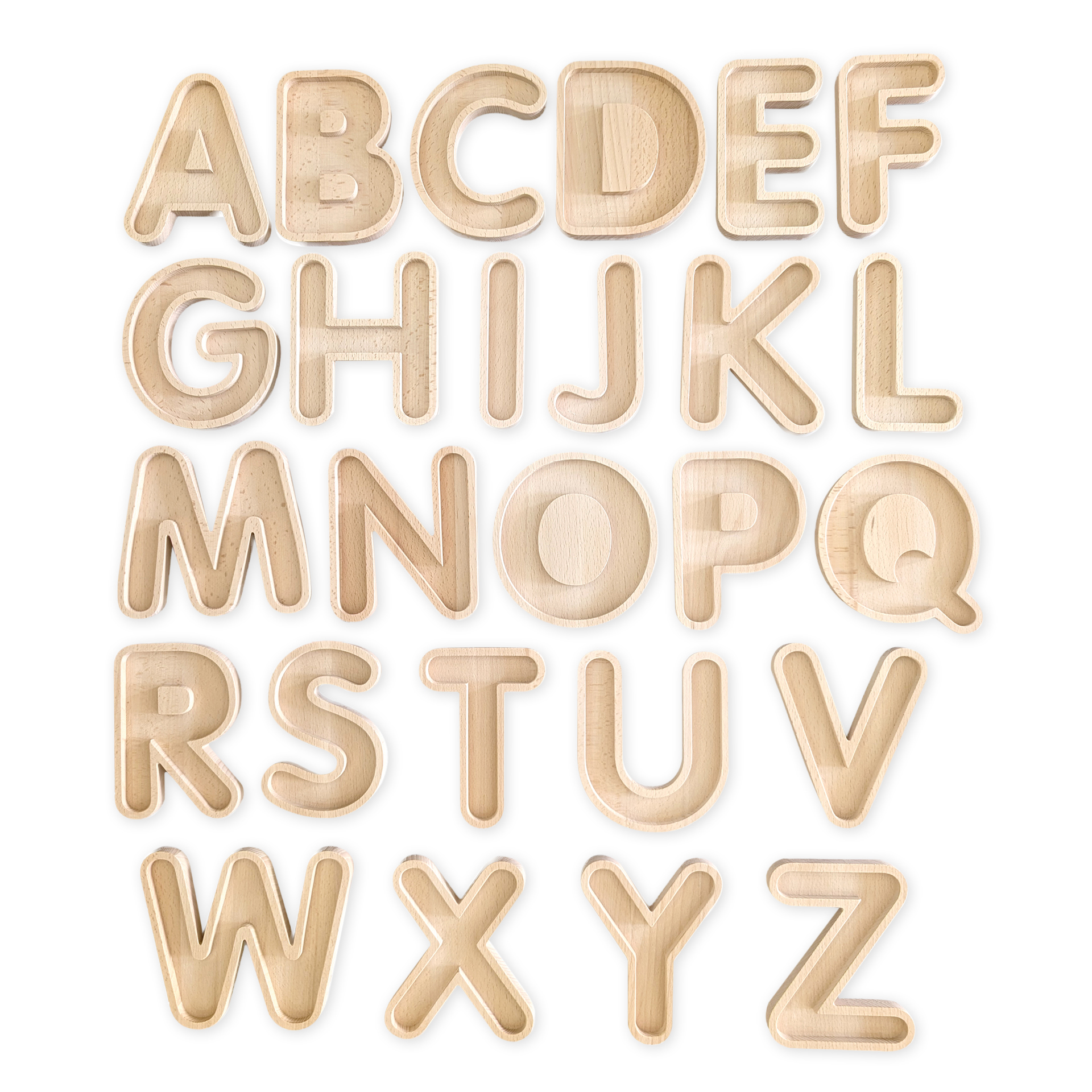 Buchstaben-Schalen A-Z aus Holz, 26-tlg.