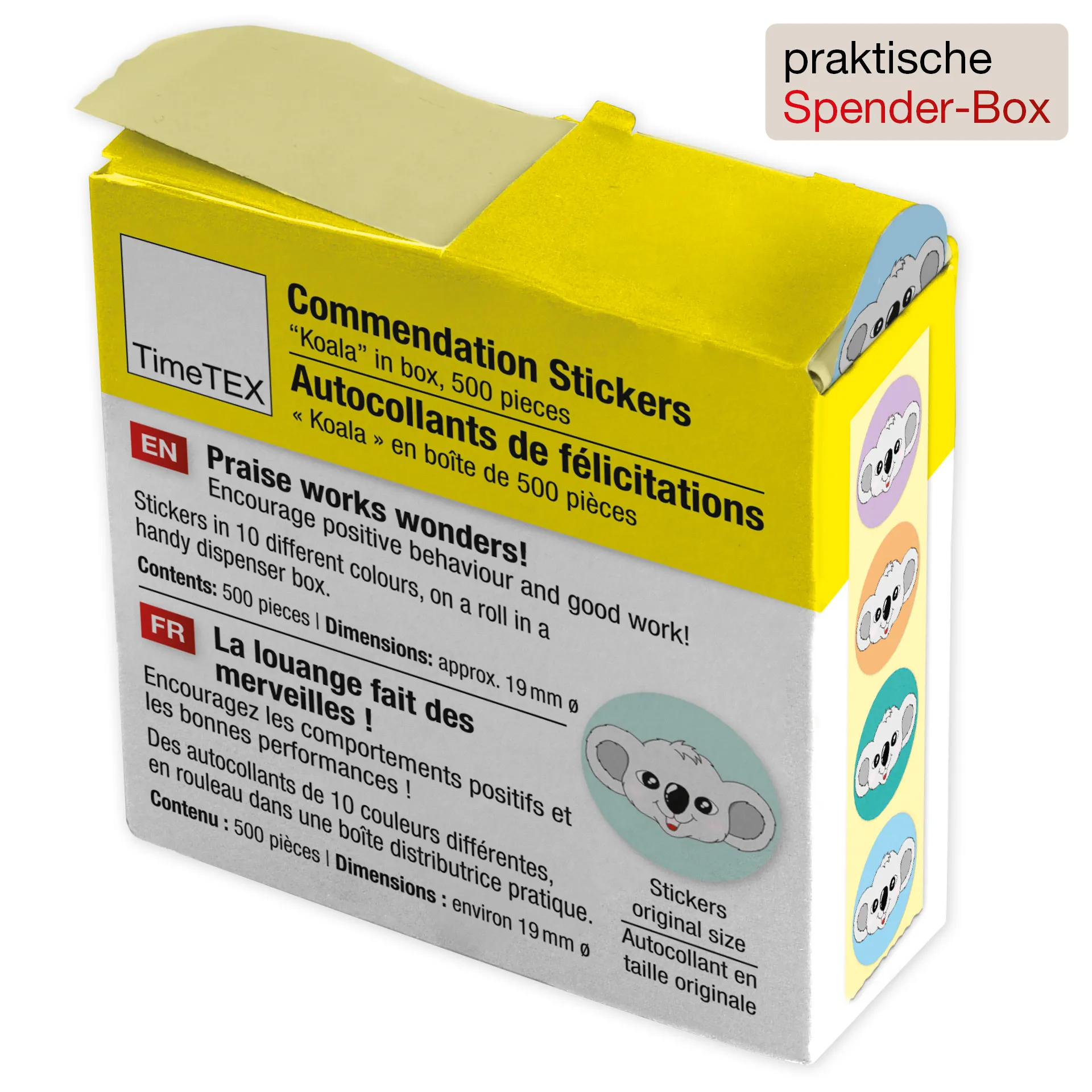 Belobigungs-Aufkleber "Koala" in Spender-Box, 500 Stück