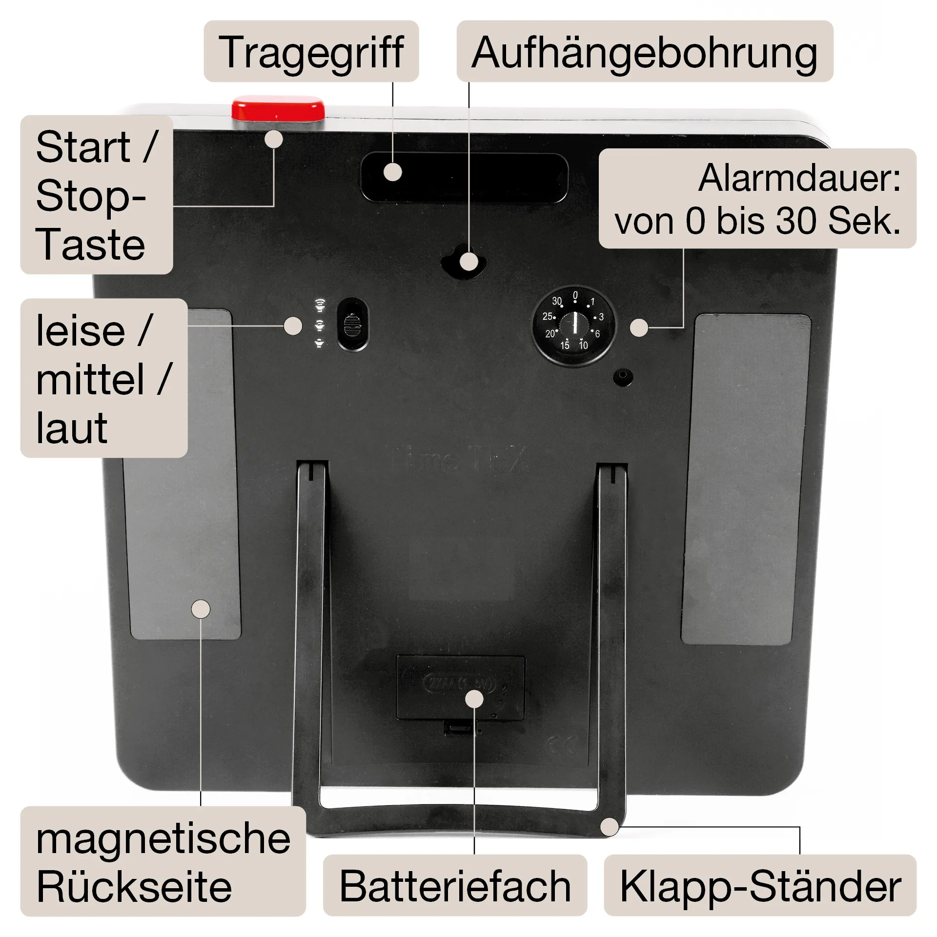 TimeTEX Timer "Countdown" XL, 32x32 cm, mit Pausentaste