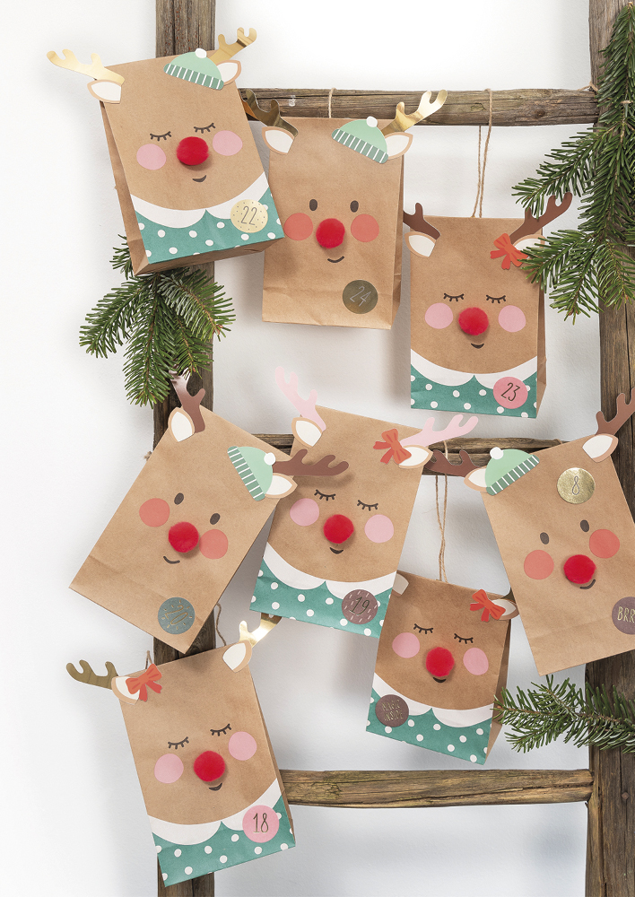 Bastelset Adventskalender Rentier, 216-tlg.