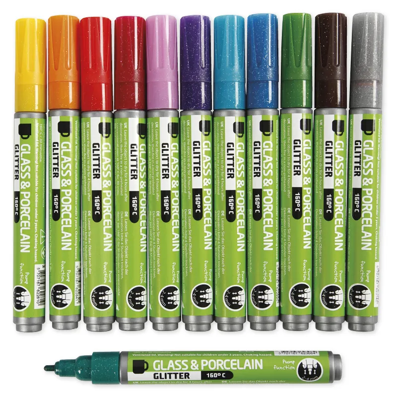 Glas- und Porzellanmaler Glitter, Strichstärke 2-4 mm, 12 Stück