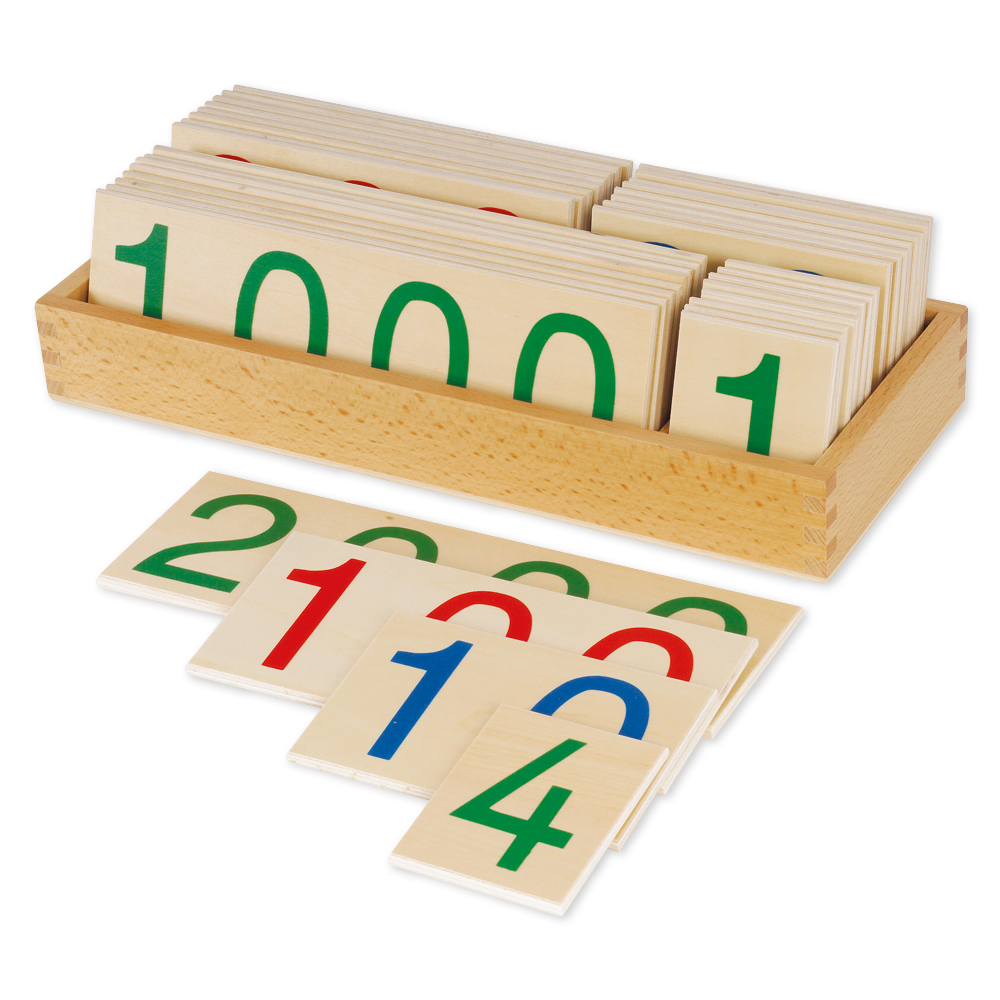 TimeTEX Hölzerne Zahlenkarten 1-9.000, groß, im Kasten "Montessori Premium"