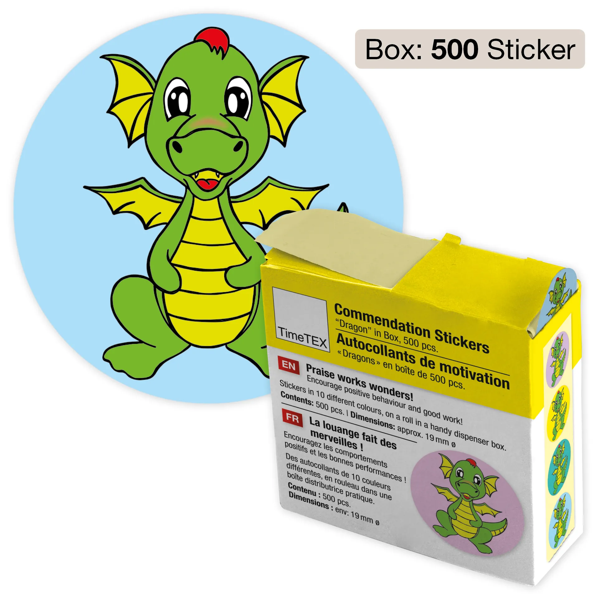 Belobigungs-Aufkleber "Drache" in Spender-Box, 500 Stück