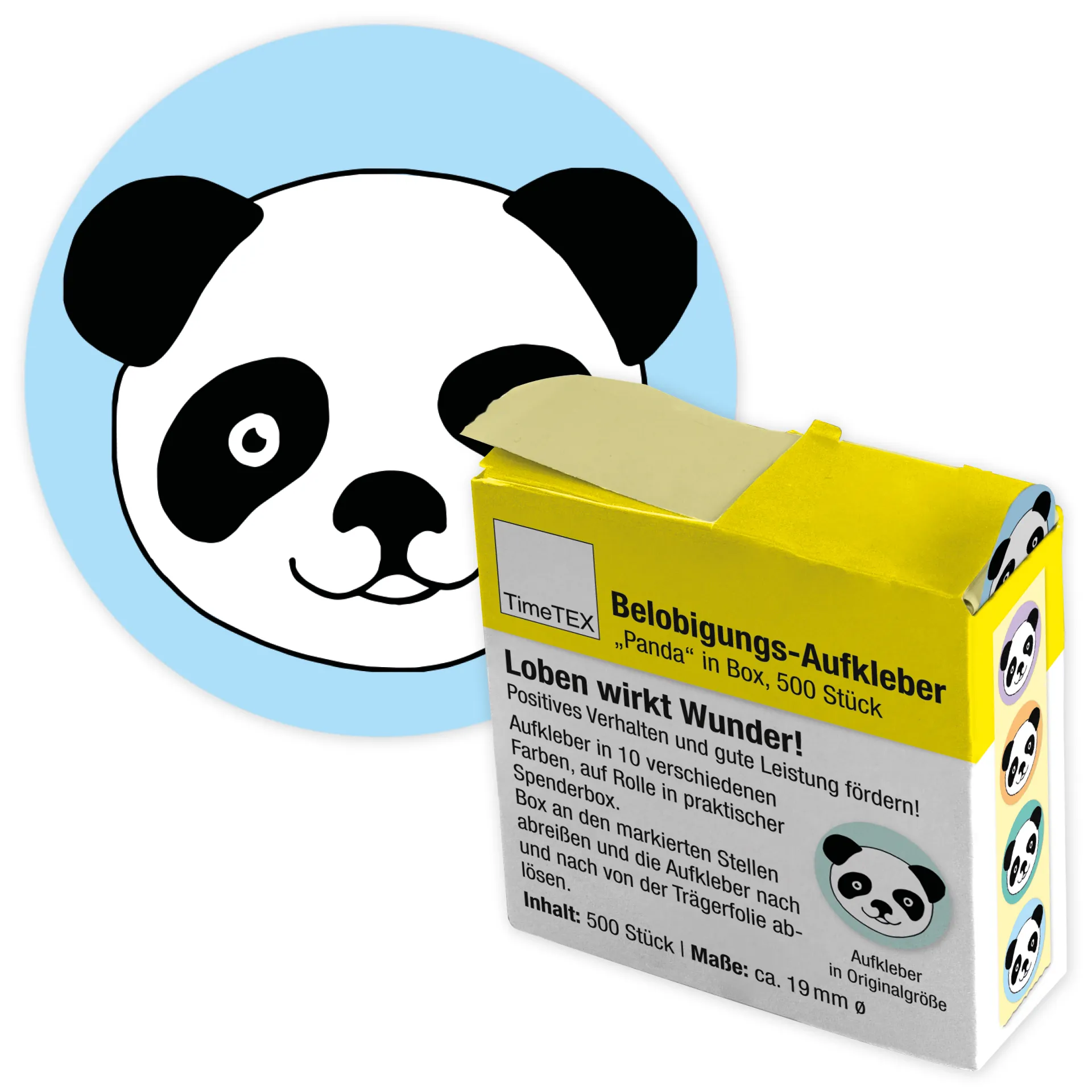 Belobigungs-Aufkleber "Panda" in Spender-Box, 500 Stück