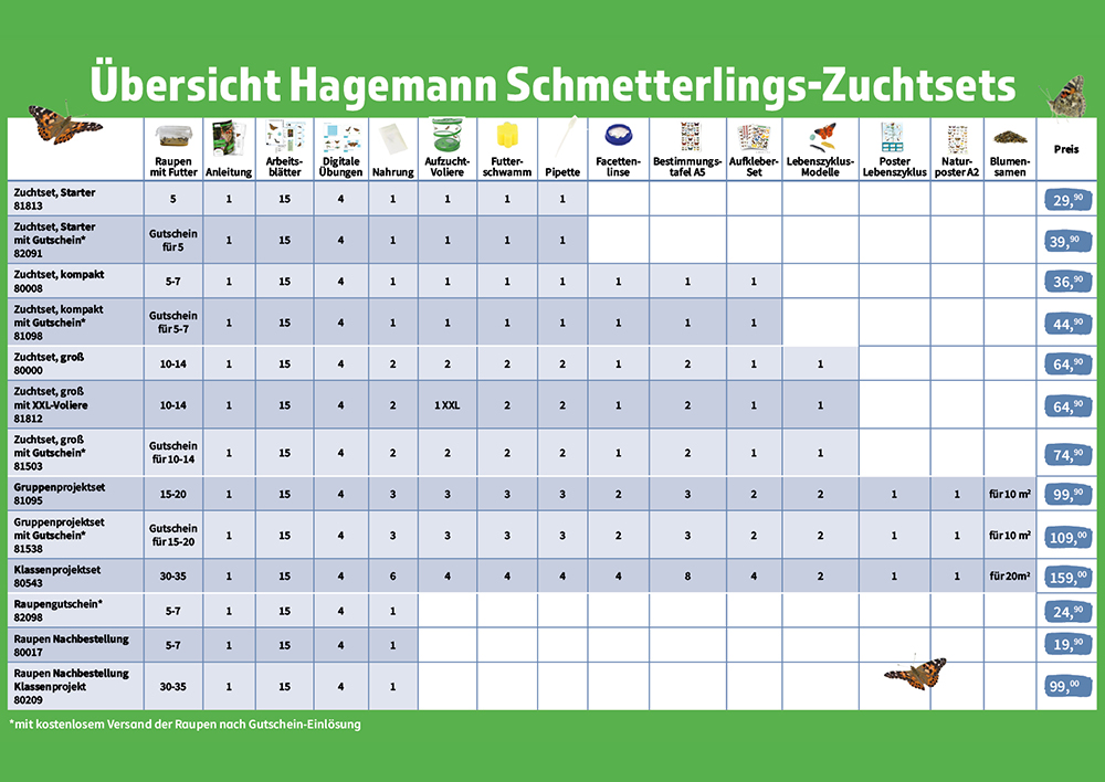 Hagemann Schmetterlings-Zuchtset, kompakt (mit Gutschein, 5-7 Raupen)