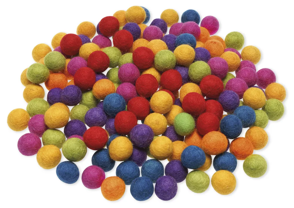 Filzkugeln "Kunterbunt", 2 cm ø, 7 Farben, 210 Stück