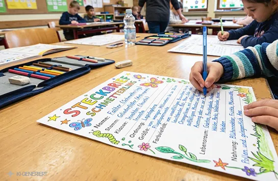 Kind gestaltet einen Steckbrief zum Thema Schmetterling