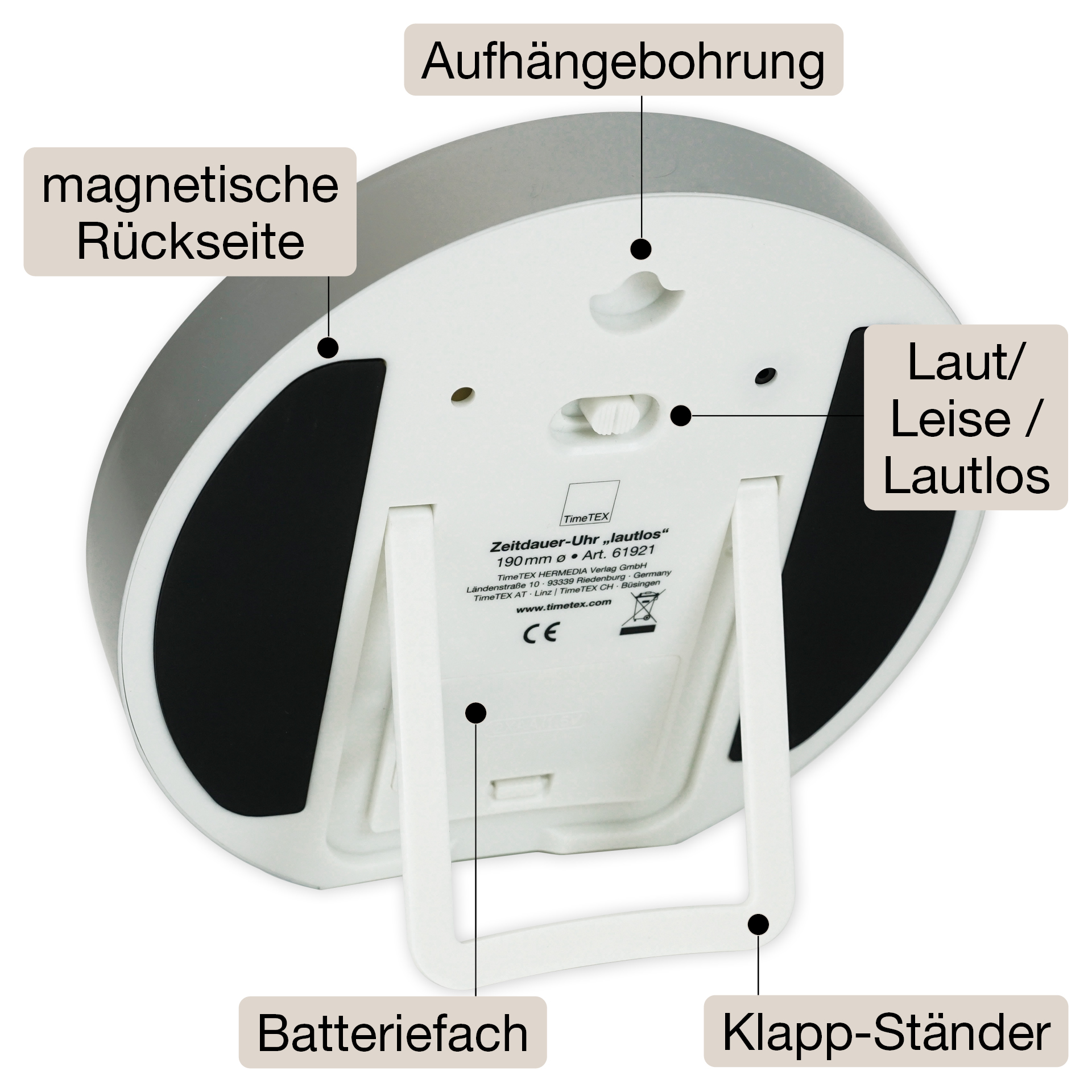 TimeTEX Zeitdauer-Uhr "lautlos" L, 19 cm ø mit Ampelscheibe