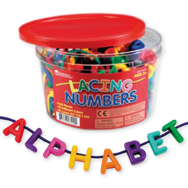 Groß-Buchstaben zum Auffädeln, farbig sortiert, 276-tlg. in Box