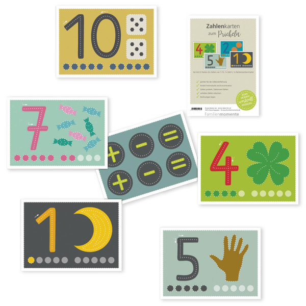 Prickelkarten "Zahlen 0-10", DIN A6, 22 Stück