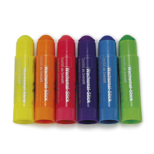 Wachsmal-Sticks 6 Neon-Farben als Drehstift